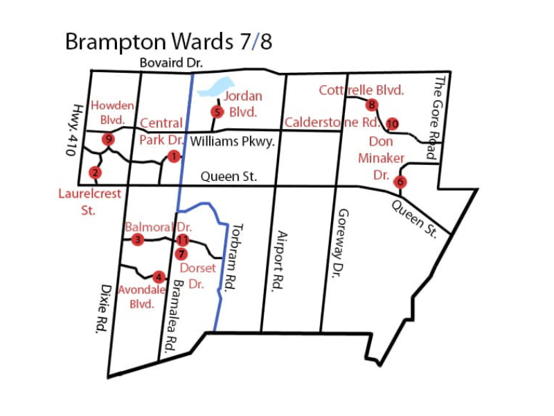 Map of Brampton Wards 7 and 8